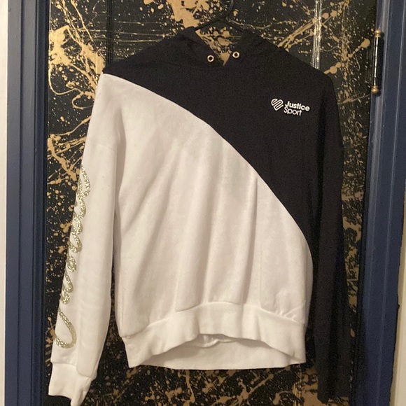 25. Justice black and white sparkly hoodie - Picture 3 of 5
